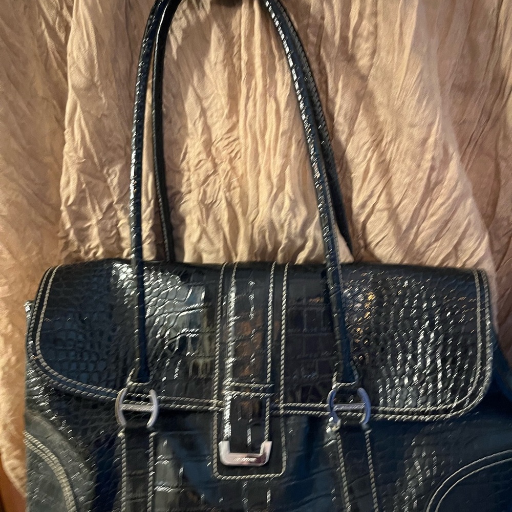 Liz Claiborne Black Crocodile-Embossed Shoulder Bag